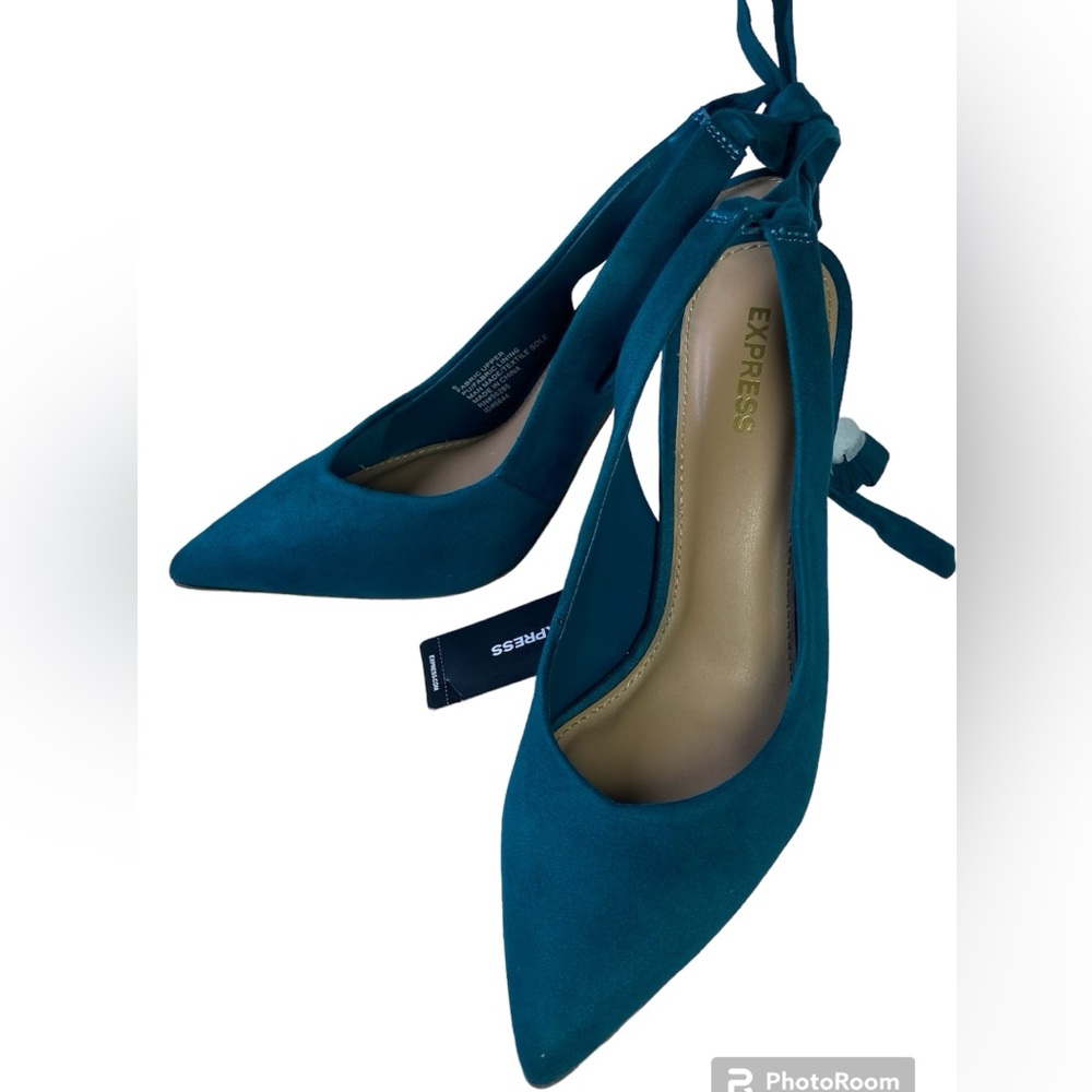 Express Woman’s Heels Green Pump Faux Suede Slingback. - Picture 2 of 8